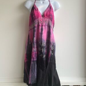 LSI Vintage Pink and Black Tie Dye Embroidered Dress